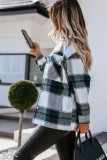 Green Plaid Print Buttoned Shirt Coat with Pocket