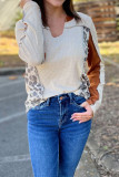 Leopard Colorblock Waffle Knit Long Sleeve Top