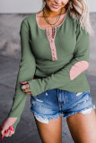 Contrast Elbow Patch Green Long Sleeve Top