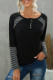 Black Casual Striped Color-Block Crew Neck Shirt