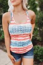 American Flag Scoop Neck Buttoned Tank Top