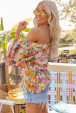 Yellow Colored Drawing Flowers Sexy Off Shoulder Top