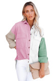 Pink Color Block Button Shirt with Pocket