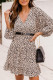 Leopard Print Bubble Sleeve Ruffled V Neck Mini Dress