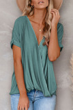 Green Short Sleeves Drape Knit Top