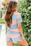 Stars and Stripes Print Crisscross Neck Tee