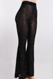 Black Mesh Se Thru Bell Pants