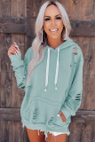 Solid Ripped Hooded Sweatshirt with Kangaroo Pocket