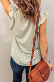 Green Casual Solid V Neck Butterfly Sleeve Blouse