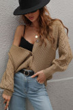 Hollow Out Sleeve Open Front Button Knit Cardigan