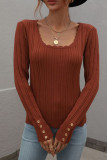 Button Sleeves Square Neck Knit Sweaters
