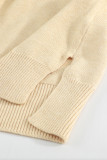 Khaki Distressed Hemline Leopard Sleeve Plus Size Sweater