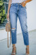 Blue Ripped Washed Stretch Denim Jeans Pants