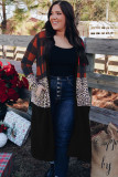 Red Buffalo Plaid Leopard Colorblock Plus Size Duster Cardigan