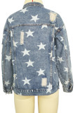 Stars Print Buttons Front Ripped Denim Jacket Women UNISHE Wholesale