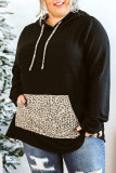 Black Plus Size Hoodie with Leopard Pocket