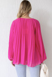 Rose Pleated Bead String Tie V Neck Blouse