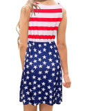 American Flag Print Stripe Star Patchwork One Piece Mini Dress