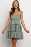 Green A-line Layered Ruffled Floral Dress