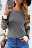 Color Block Long Sleeves Gray Pullover Top