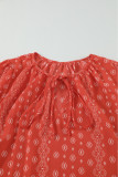 Printed Long Sleeve V-Neck Drawstring Shirt