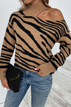Tiger Stripe Cut One Shoulder Knit Sweaters