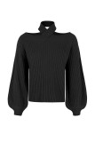 Cold Shoulder Halter Plain Knit Sweaters