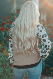 Apricot Leopard Sleeve Contrast Knitted Pullover Top
