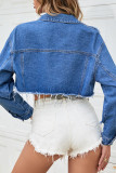 Blue Ripped Open Button Short Length Denim Jackets