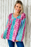 Multicolor Floral Leopard Mix Patchwork Loose Pullover