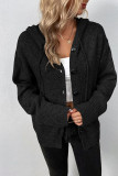 Plain Open Button Drawstring Hooded Sweater Cardigans
