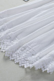 White Lace Pom Pom Splicing Square Neck Blouse