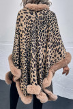 Leopard Fluffy Front Open Cape Cardigan