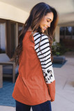 Orange Striped Animal Print Colorblock Long Sleeve Top