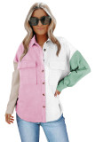 Pink Color Block Button Shirt with Pocket