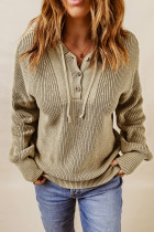 Green Henley V Neck Hooded Sweater