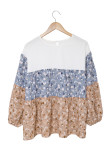 Floral Splicing Puff Long Sleeve Tunic Top