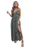 Pocketed Printed Halter Backless Maxi Dress
