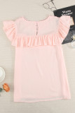Pink Lace Splicing Ruffled Short Sleeve T-shirt