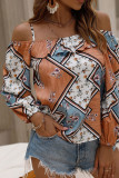 Boho Print Puff Sleeve Sling Top
