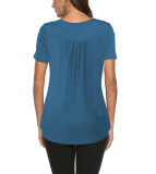 Navy V Neck Top with Button