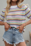 Color Knitted Short Sleeve Hollow Out Tops Unishe Wholesale
