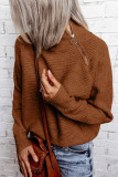 Brown Zip Knitted High Neck Sweater