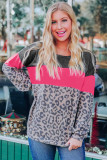 Leopard Color Block Leopard Patchwork Puff Sleeve Top