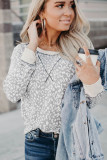 Gray Long Sleeve Leopard Print Top