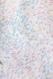White Tasseled Drawstring V Neck Printed Bibshop Sleeve Blouse