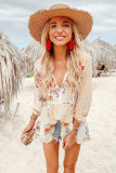 Yellow Floral Print V Neck Ruffled Blouse