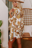 Orange Draped Paisley Print Open Front Overlay Top with Ruffles