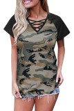 CrissCross Camo V Neck T-Shirt