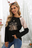 Leopard Christmas Tree Print Sequin Patchwork Pullover Shirt